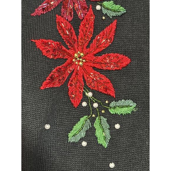 BP Design Knit Holiday Sweater Womens XL Cardigan Poinsettia Embroidered Beaded - Picture 6 of 12